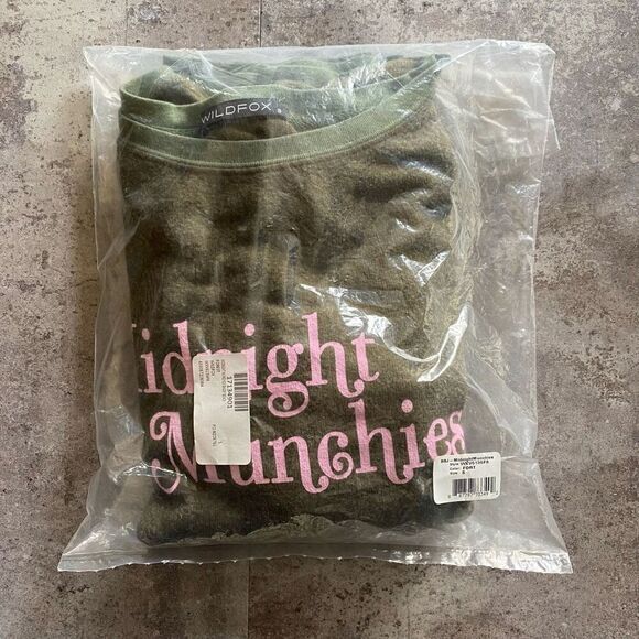 WILDFOX Sweatshirt Baggy Jumper NEW Midnight Munchies Olive Small Oversized - Picture 5 of 16